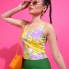 women casual yellow printed rib assymetrical strap crop top 1000x1000 1