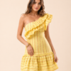 Striped One-Shoulder Ruffle Mini Dress