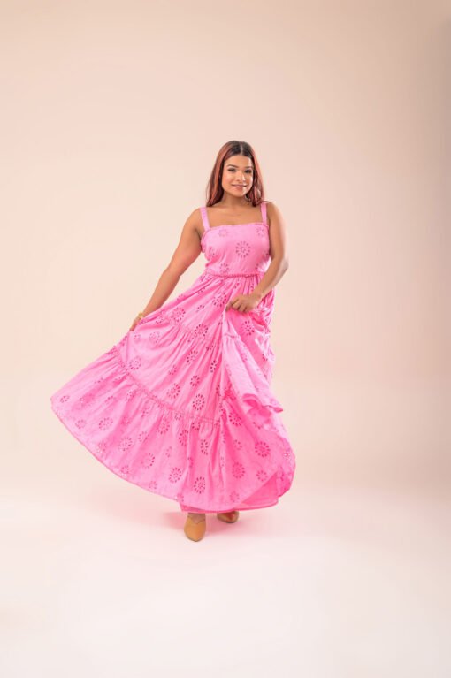 Pink Schiffli Cotton Midi Dress - Image 2