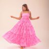 Pink Schiffli Cotton Midi Dress – Front View