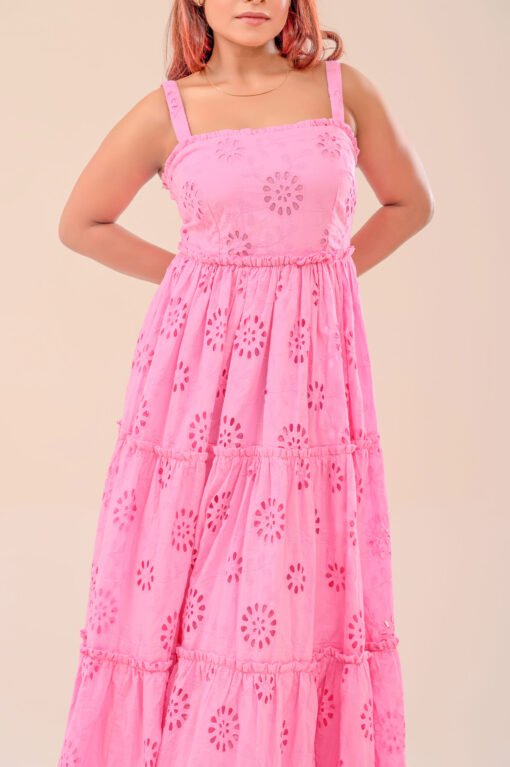 Pink Schiffli Cotton Midi Dress - Image 8