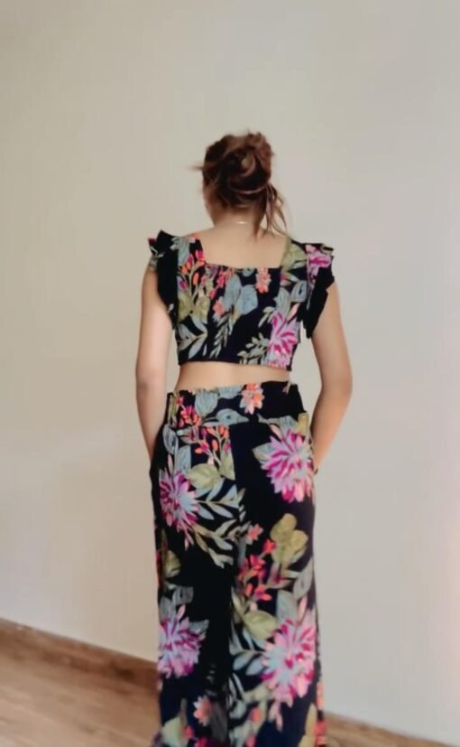 Floral Smocked Crop Top with Slit Pants - Image 5