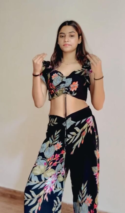 Floral Smocked Crop Top with Slit Pants - Image 2