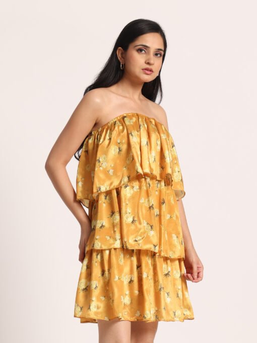 Floral Strapless Ruffle Dress - Image 4