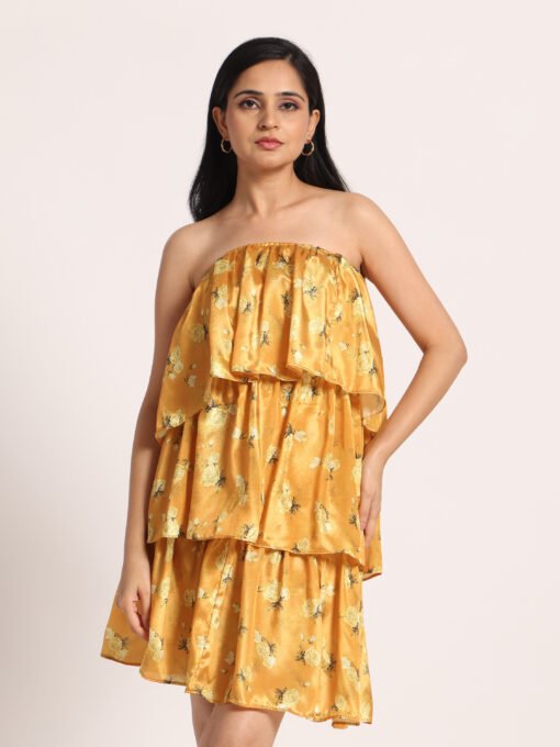 Floral Strapless Ruffle Dress - Image 6