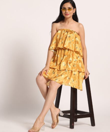 Floral Strapless Ruffle Dress