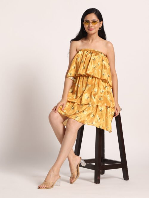 Floral Strapless Ruffle Dress