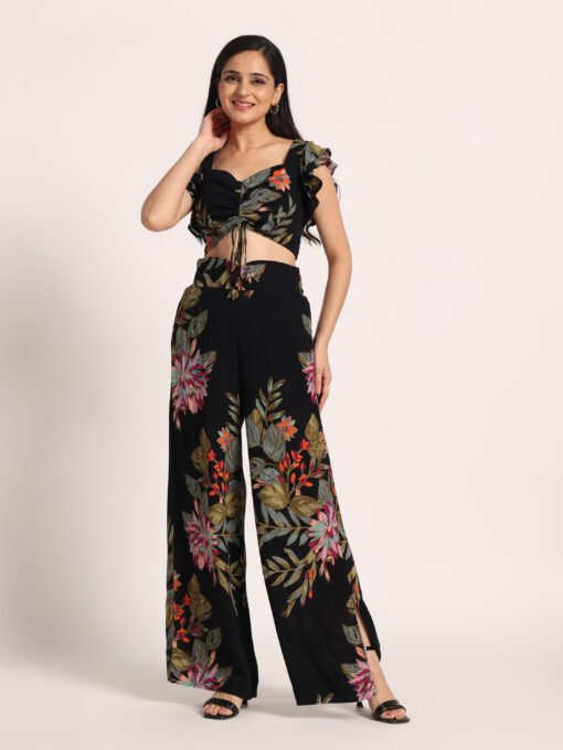 Floral Smocked Crop Top with Slit Pants - Image 6