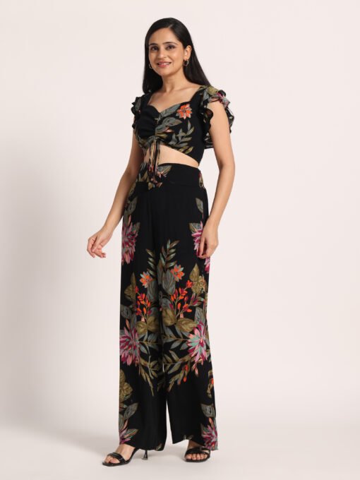 Floral Smocked Crop Top with Slit Pants - Image 5