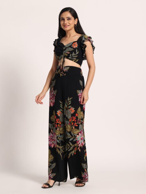 Floral Smocked Crop Top with Slit Pants - Image 5