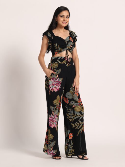 Floral Smocked Crop Top with Slit Pants - Image 2