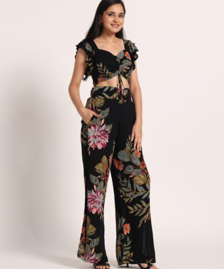 Alternative view of Floral Smocked Crop Top with Slit Pants