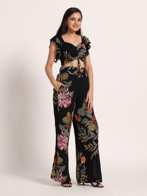 Floral Smocked Crop Top with Slit Pants - Image 2