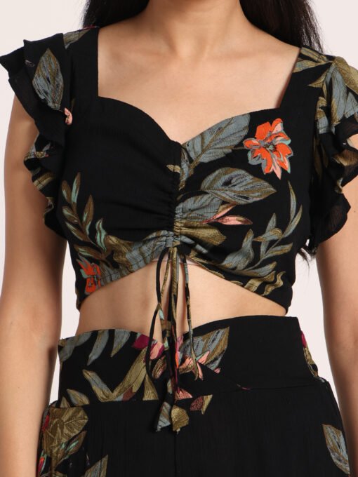 Floral Smocked Crop Top with Slit Pants - Image 3