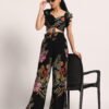 Floral Smocked Crop Top with Slit Pants
