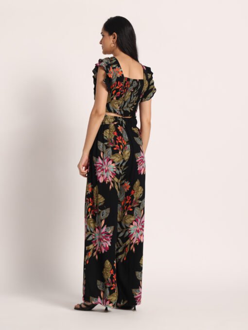 Floral Smocked Crop Top with Slit Pants - Image 4