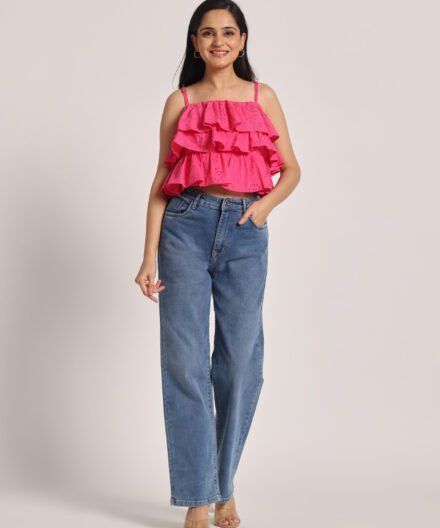 Cotton Schiffli Ruffle Top
