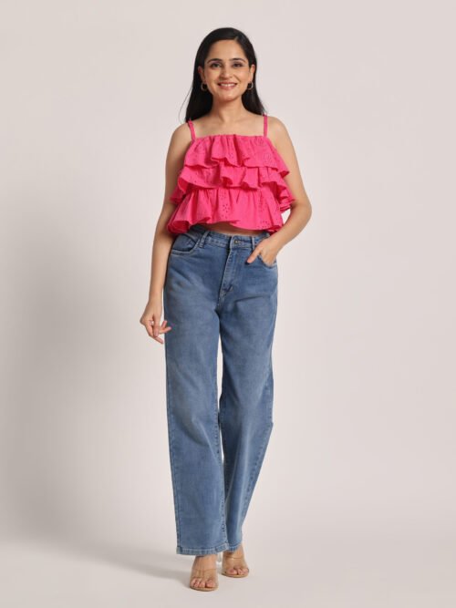 Cotton Schiffli Ruffle Top