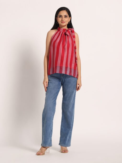 Striped Sleeveless High Neck Top - Image 3