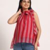 Striped Sleeveless High Neck Top