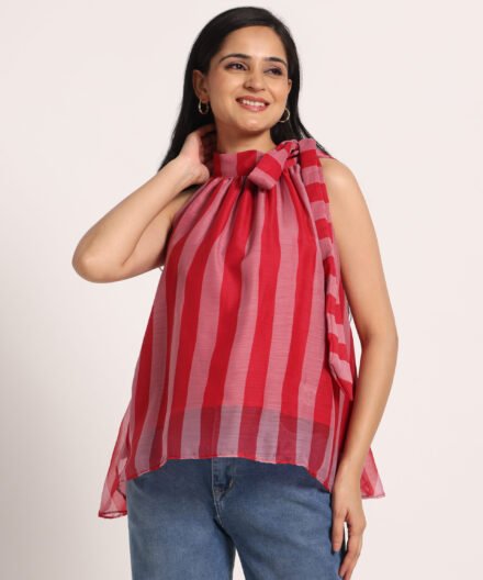 Striped Sleeveless High Neck Top