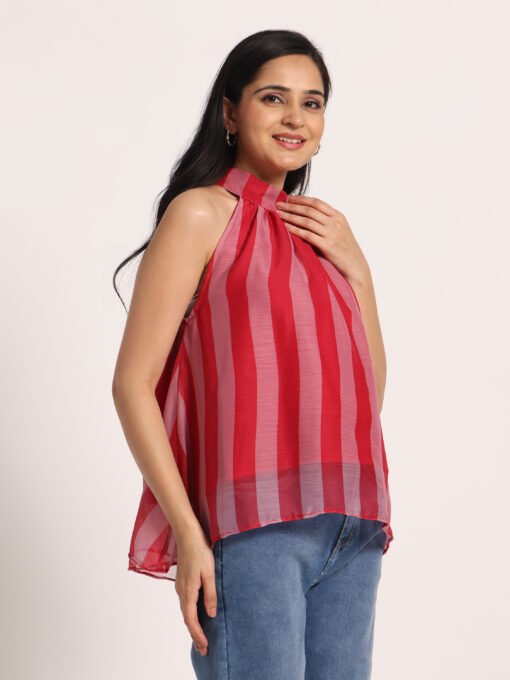 Striped Sleeveless High Neck Top - Image 4