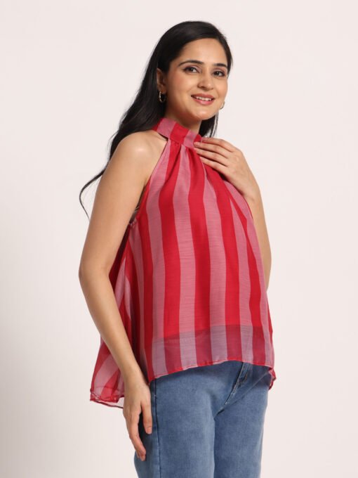 Striped Sleeveless High Neck Top - Image 4