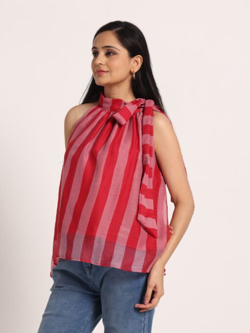 Striped Sleeveless High Neck Top - Image 5