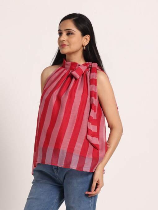 Striped Sleeveless High Neck Top - Image 5