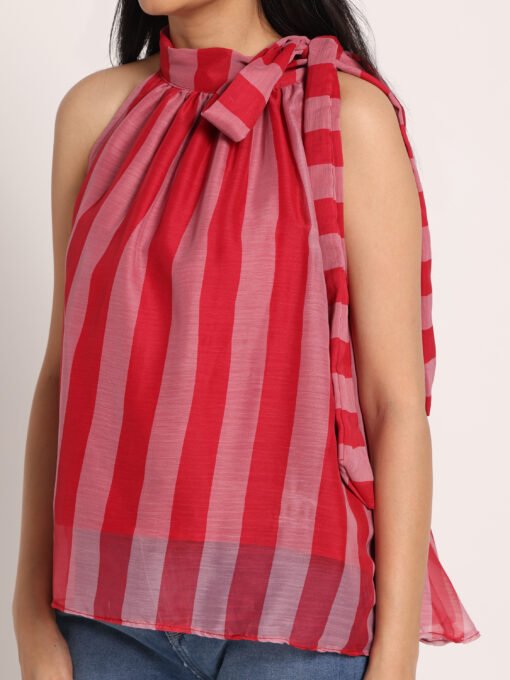 Striped Sleeveless High Neck Top - Image 6