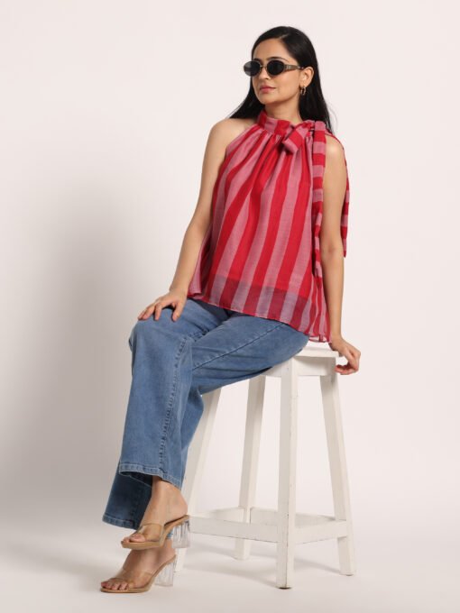 Striped Sleeveless High Neck Top - Image 7
