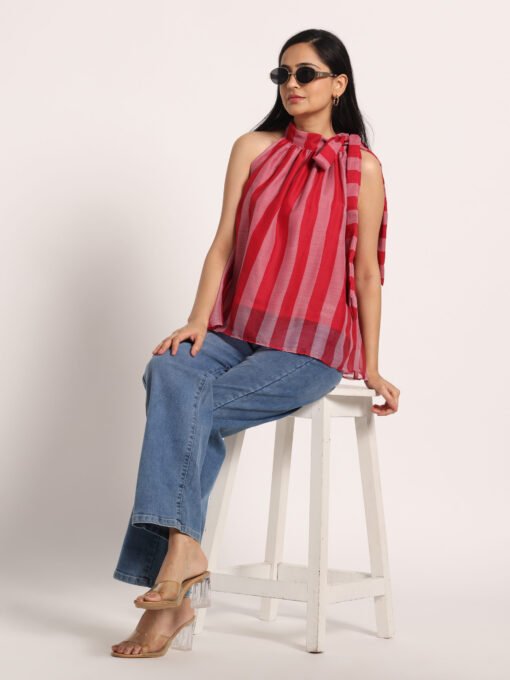 Striped Sleeveless High Neck Top - Image 7