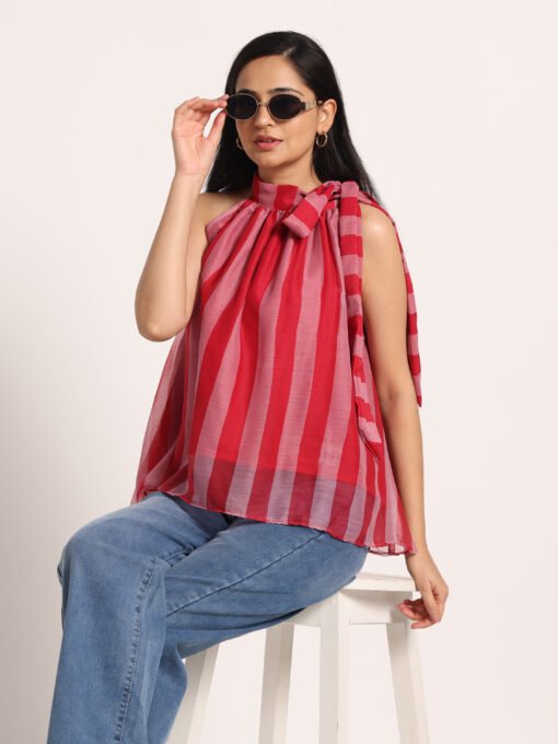 Striped Sleeveless High Neck Top - Image 8